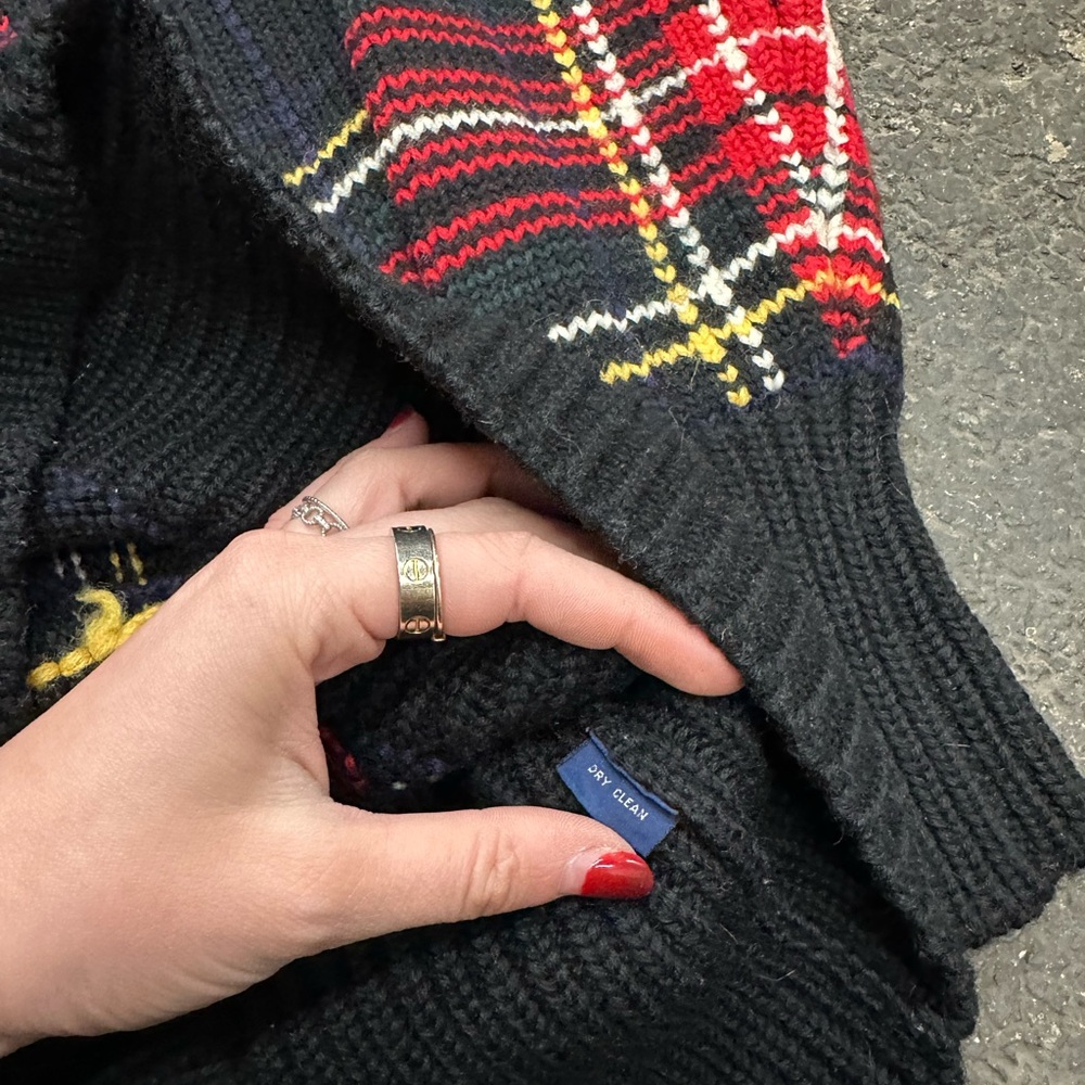 Polo Ralph Lauren Plaid Vintage Wool Sweater Women’s Black Small Preppy Cricket - Picture 4 of 6